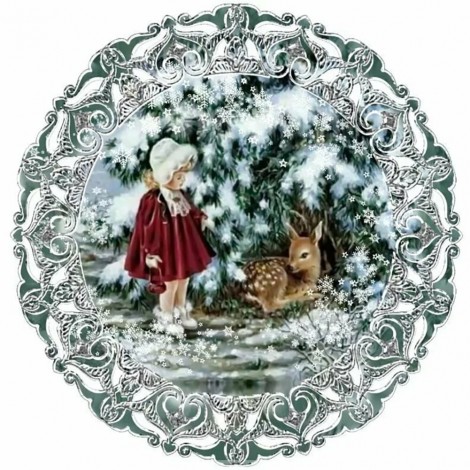 Christmas Girl Elk - Full Round Diamond - 40*40cm
