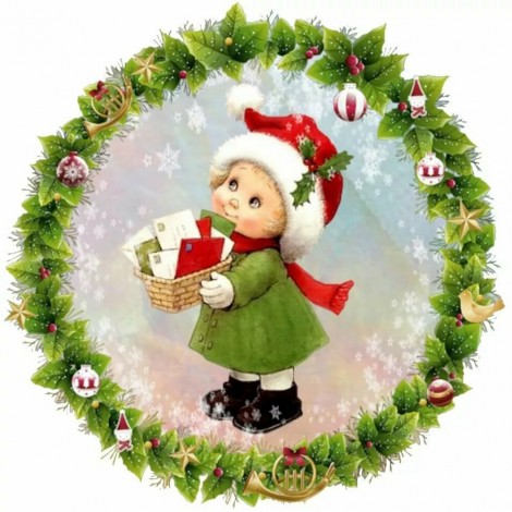 Christmas Girl With Envelope - Full Round Diamond - 40*40cm