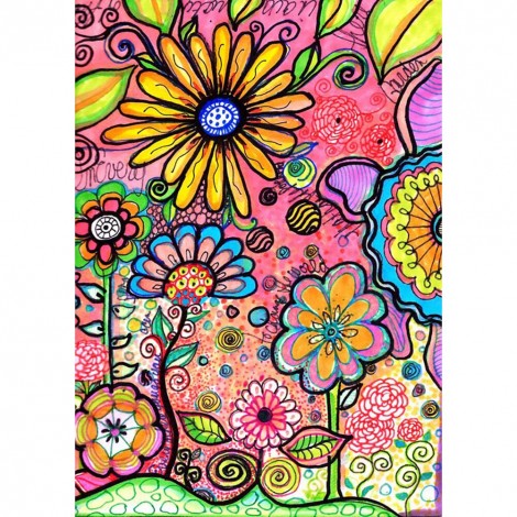 Cartoon Flowers - Partial Round Diamond - 30x40cm