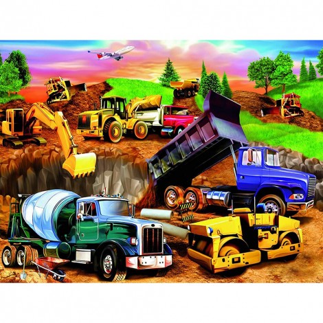 Construction Team Car - Full Round Diamond - 45x35cm