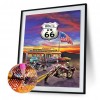 US 66 Motorcycle - Full Round Diamond - 40x50cm