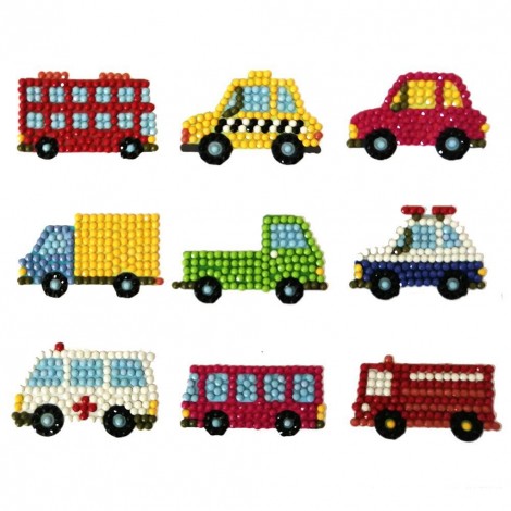 Cartoon Cars DIY Full Drill Round Diamond Puzzle Children Sticker