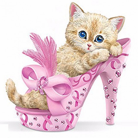Kitten Animal - Full Round Diamond - 30x30cm