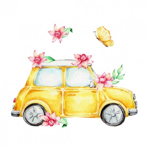 Flower Car 5D DIY Full Round Diamond Painting Rhinestone Art Craft 30x30cm