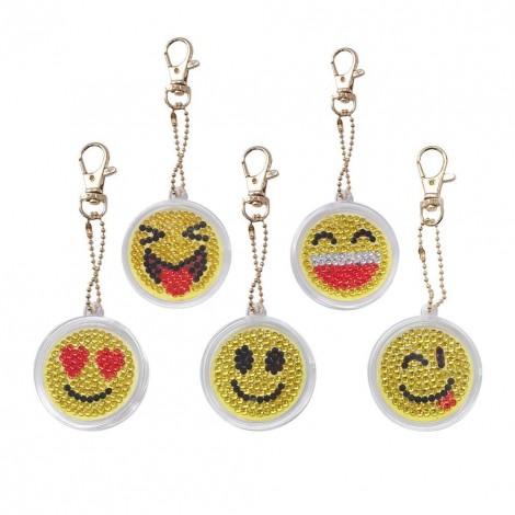 5pcs/Set DIY Full Drill Diamond Painting Cartoon Emotion Keychain Key Ring