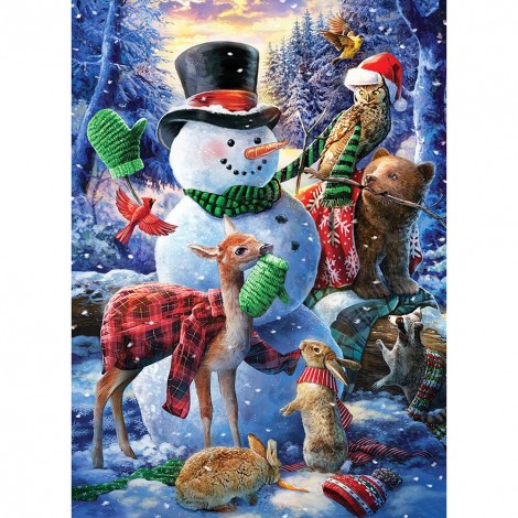 Xmas Snowman 5D DIY Full Round Diamond Painting Mosaic Decor Beadwork Kits