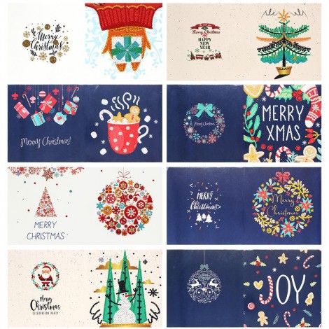 8pcs DIY Cartoon Christmas Special Shaped Diamond Greeting Card