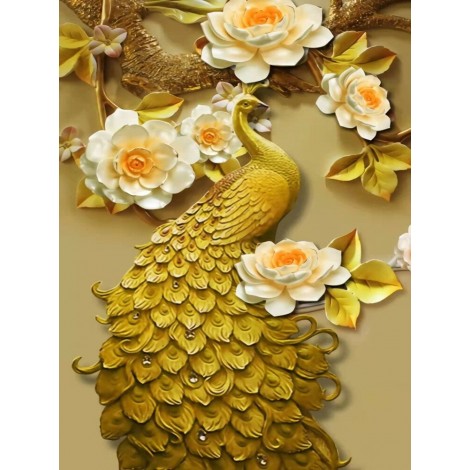 Yellow Peacock- Special shaped diamond painting-30X40CM