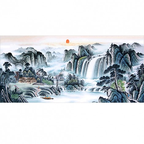 Chinese Style Swallowing Mountains And Rivers - Full Round Diamond - 100*50cm