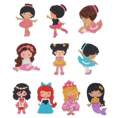 DIY Full Drill Round Cartoon Girls Diamond Painting Puzzle Children Sticker