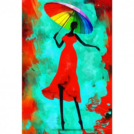 Red Dress Woman - Full Round Diamond - 30x40cm
