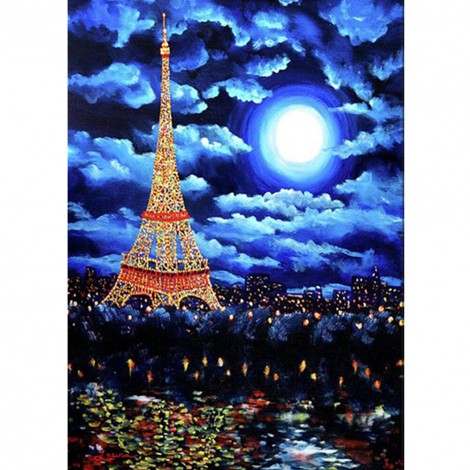 Moon Eiffel Tower - Full Round Diamond - 30x40cm