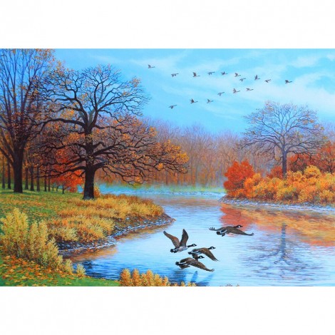 Flying Goose In Autumn - Full Round Diamond - 40*30cm
