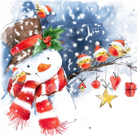 Christmas Snowman - Full Round Diamond - 30x30cm