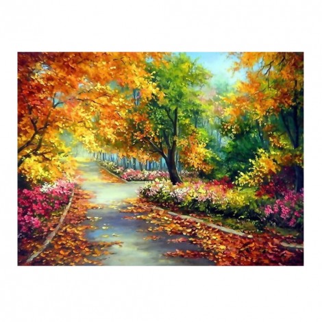 Autumn Scenery  - Partial Round Diamond - 30x30cm