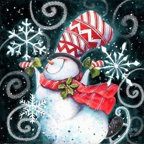 Christmas Snowman  - Full Round Diamond - 30x30cm