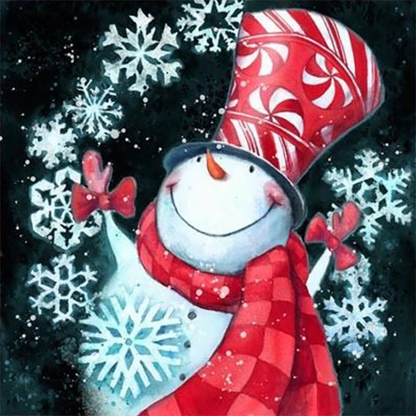 Christmas Snowman - Full Round Diamond - 30x30cm