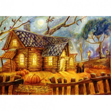 Wooden House - Full Round Diamond - 40*30cm