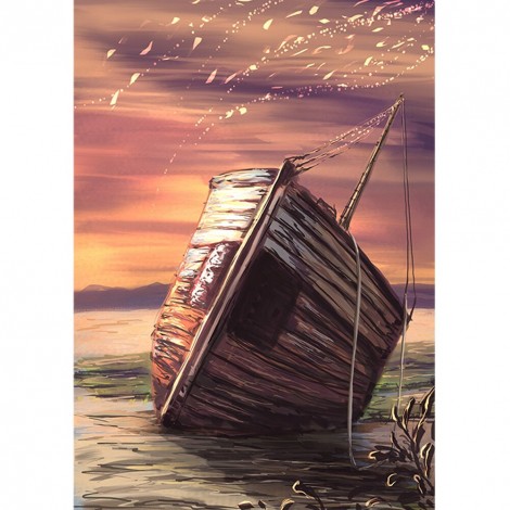 Small Wooden Boat In The Storm - Full Round Diamond - 30*40cm