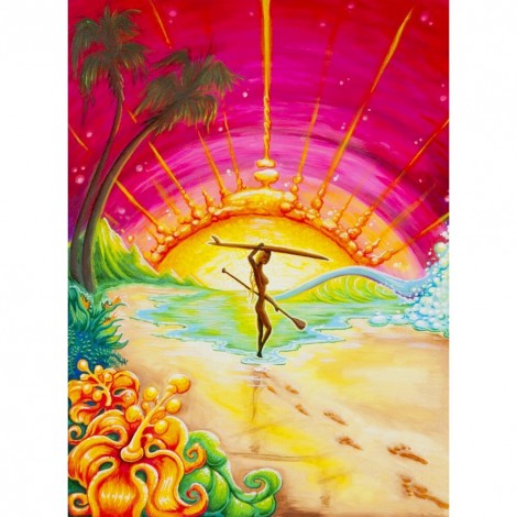 30x40cm Beach Women - Full Round Diamond - 30x40cm
