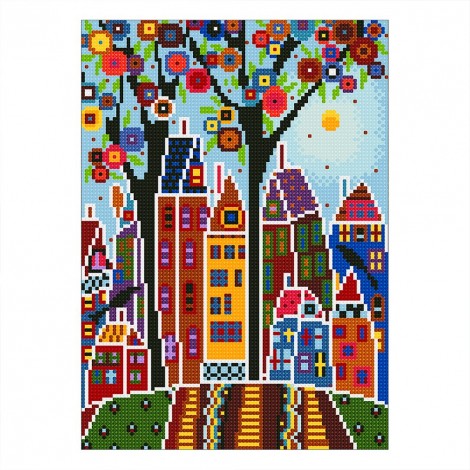 Abstract Cabin Night Luminous - Full Round Diamond - 30x40cm