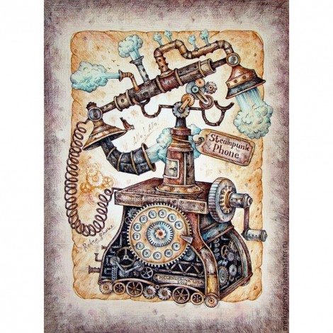 Retro Telephone - Full Round Diamond - 30x40cm