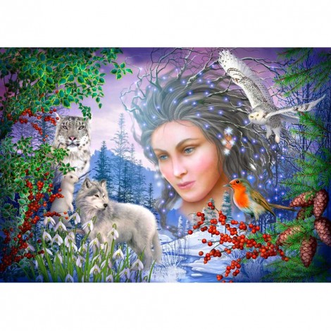 Snowman And Wolf - Full Round Diamond - 40*30cm