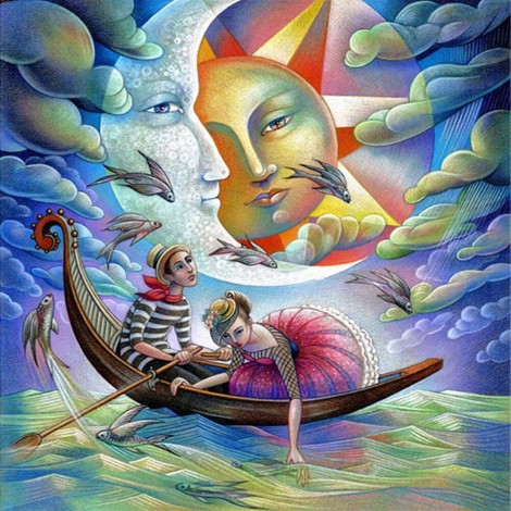 Cartoon Sun and Moon - Partial Round Diamond - 30x30cm