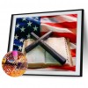 US Flag Cross Bible - Full Round Diamond - 40x30cm