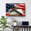 US Flag Cross Bible - Full Round Diamond - 40x30cm