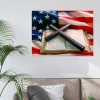 US Flag Cross Bible - Full Round Diamond - 40x30cm