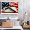 US Flag Cross Bible - Full Round Diamond - 40x30cm