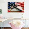 US Flag Cross Bible - Full Round Diamond - 40x30cm
