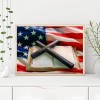 US Flag Cross Bible - Full Round Diamond - 40x30cm