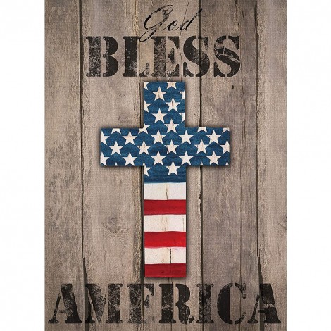 Cross American Flag - Full Round Diamond - 30*40cm
