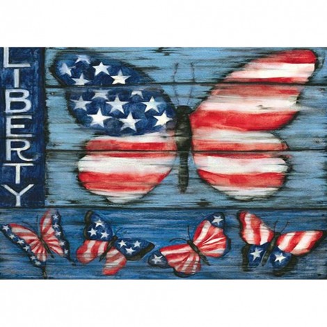 US Flag Butterflies - Full Round Diamond - 40x30cm