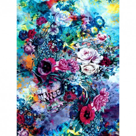 Skull And Flowers - Full Square Diamond - 30*40cm