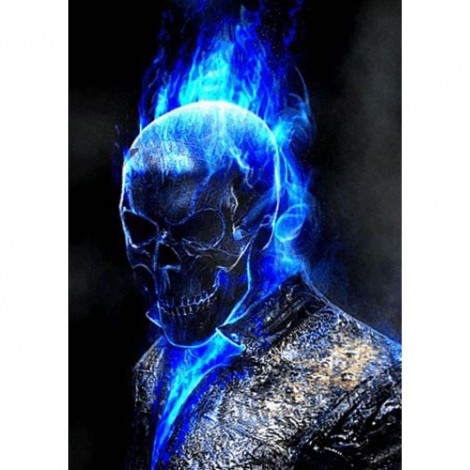 Blue Flame Skull - Full Round Diamond - 30x40cm