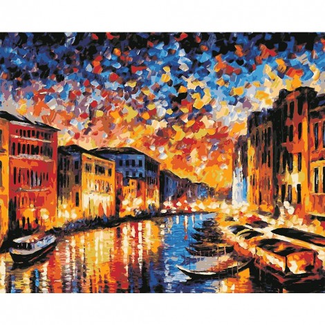 Sunset Street View - Full Round Diamond - 40*30cm