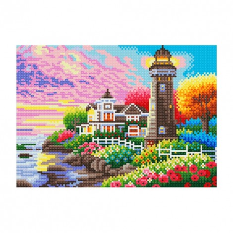 Seaside Building 5D DIY Luminous Full Drill Round Diamond Gift Painting Kit