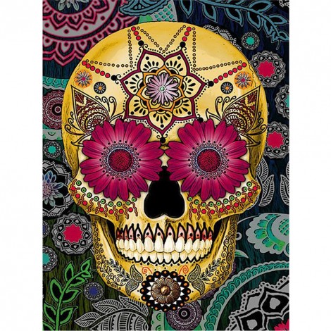 Flower Skull - Full Round Diamond - 30x40cm