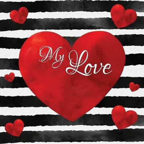Striped Love Heart - Full Round Diamond - 30x30cm