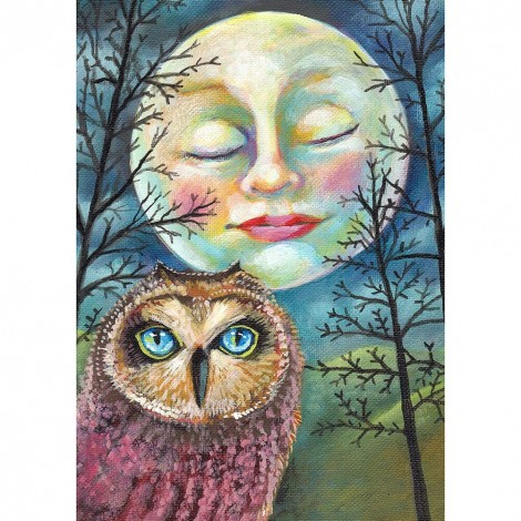 Face Moon Bird - Full Round Diamond - 30x40cm