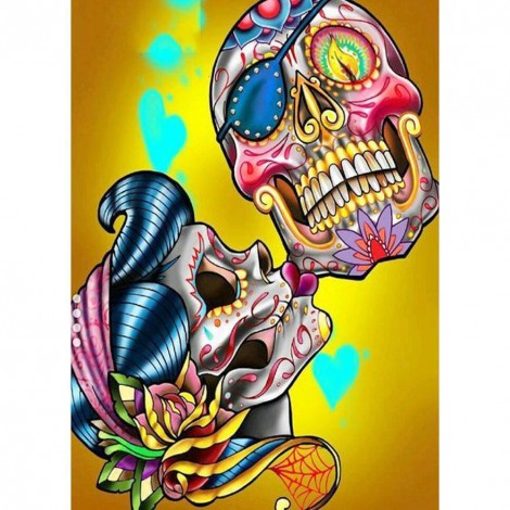 Flowers Skull - Full Round Diamond - 30x40cm