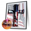 US Flag Cross - Full Round Diamond - 30x40cm