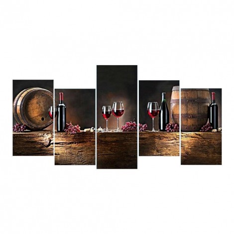 Red Wine 5-pictures - Full Round Diamond - 95x45cm