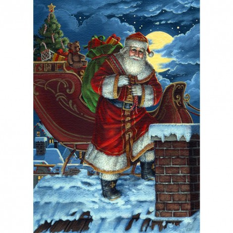 Santa Claus Snowman  - Full Round Diamond - 40x30cm