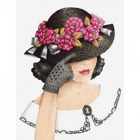 Woman with Flower Hat - Full Round Diamond - 30x40cm