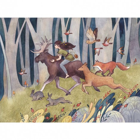 Forest Animals And Girls - Full Round Diamond - 45*35cm