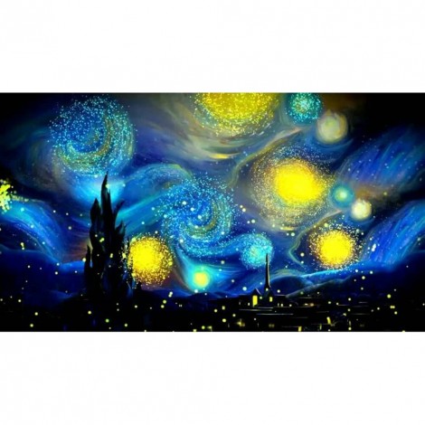 80x45cm Abstract Night Sky - Full Round Diamond - 80x45cm